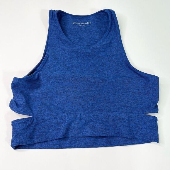 Outdoor Voices Crop Tank Top Women's Deep Sea Blue Large Slashback Cut-Out - Picture 1 of 8